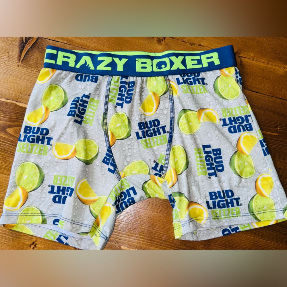 Bud Light Seltzer Lime Print Mens Boxer Briefs Shorts - Lime/Blue sz medium